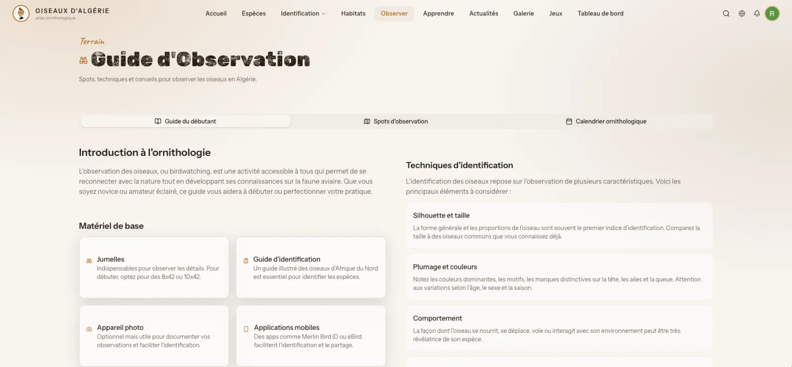 Aperçu du guide d'observation